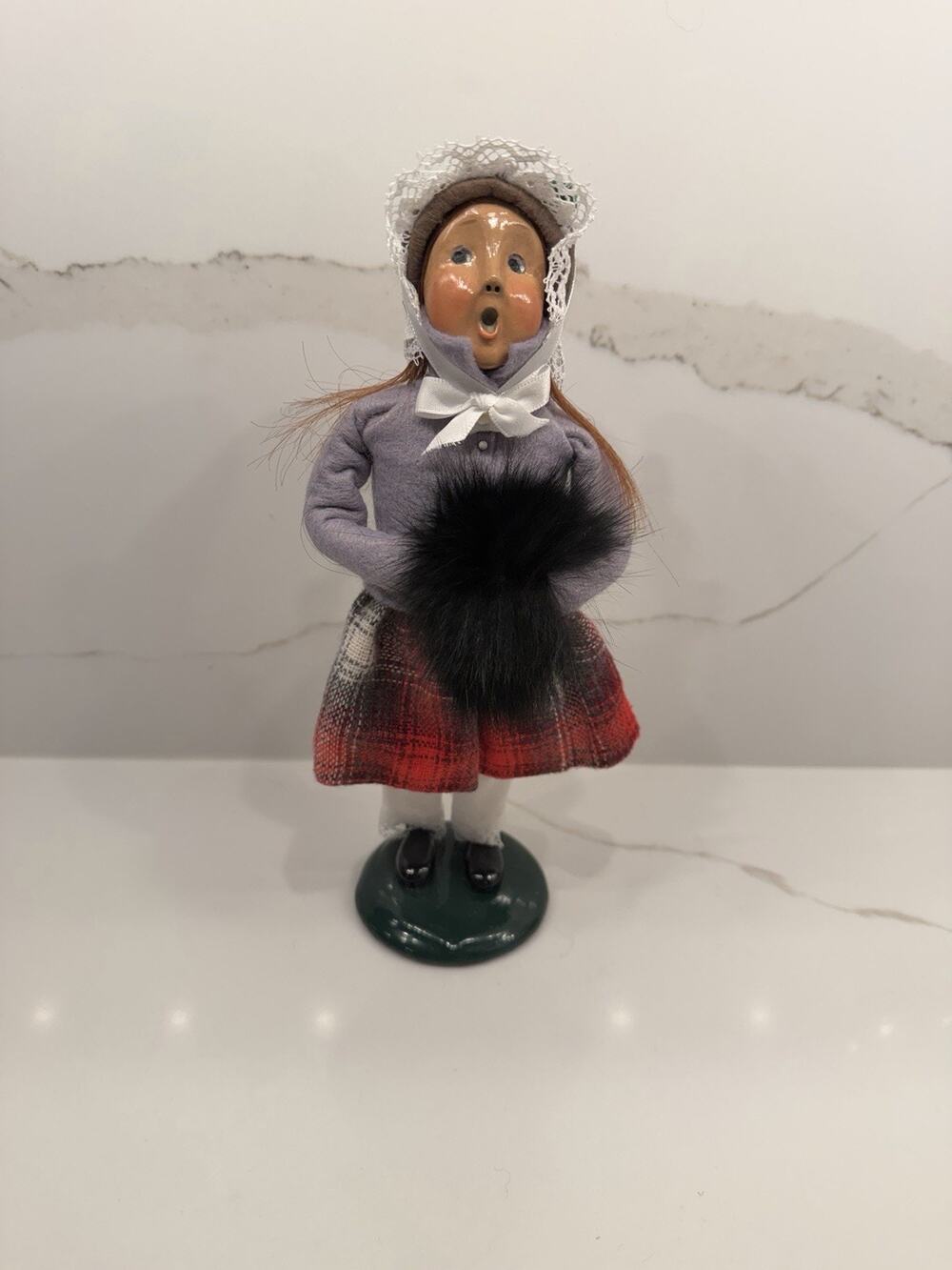 1995 Byers Choice Carolers Girl Black Muff Red Plaid Skirt 10” Christmas Doll